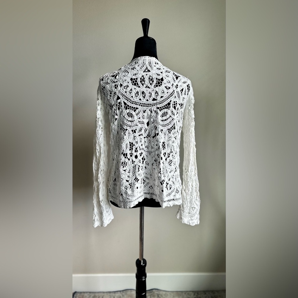 Vintage Women’s Cut Top Line 100% Cotton Open Lace Long Sleeve Cardigan Size XL